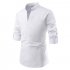 Men Solid Color Pullover Stand Collar Long Sleeve Casual Shirt white XL
