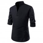 Men Solid Color Pullover Stand Collar Long Sleeve Casual Shirt black XL
