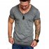 Men Solid Color Round Collar Slim Short Sleeve T Shirt  gray L