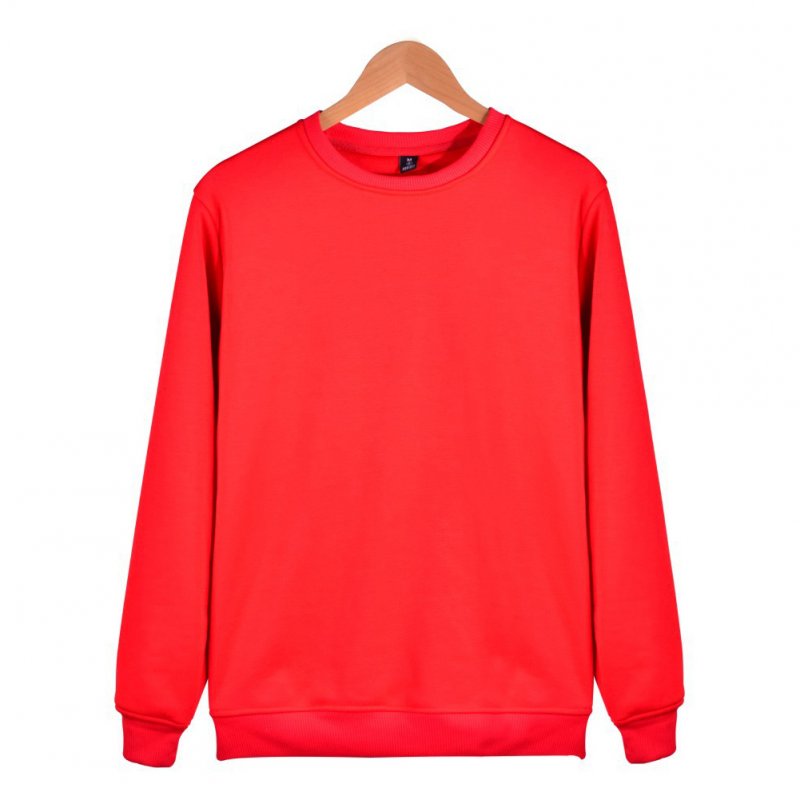 Men Solid Color Round Neck Long Sleeve Sweater Winter Warm Coat Tops red_M