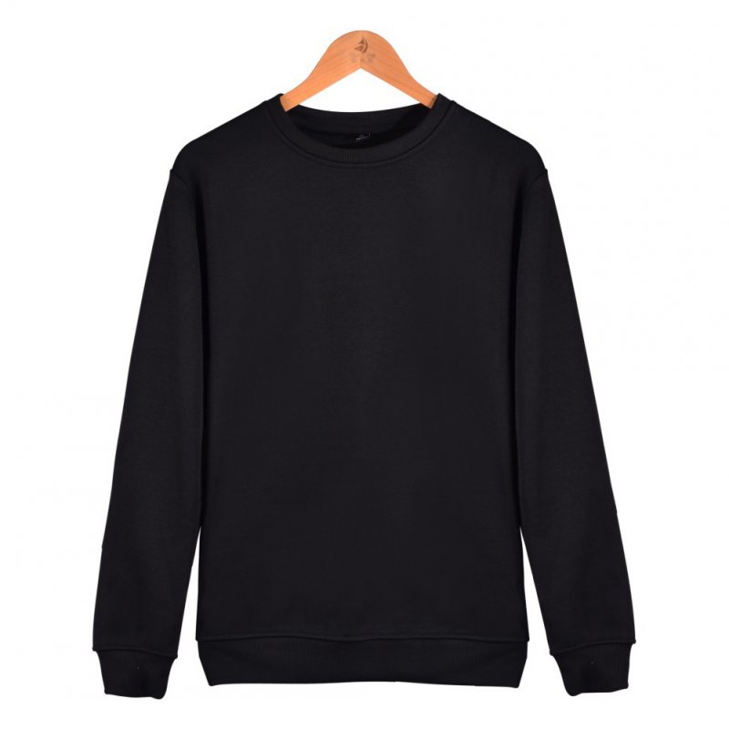 Men Solid Color Round Neck Long Sleeve Sweater Winter Warm Coat Tops black_XXXXL