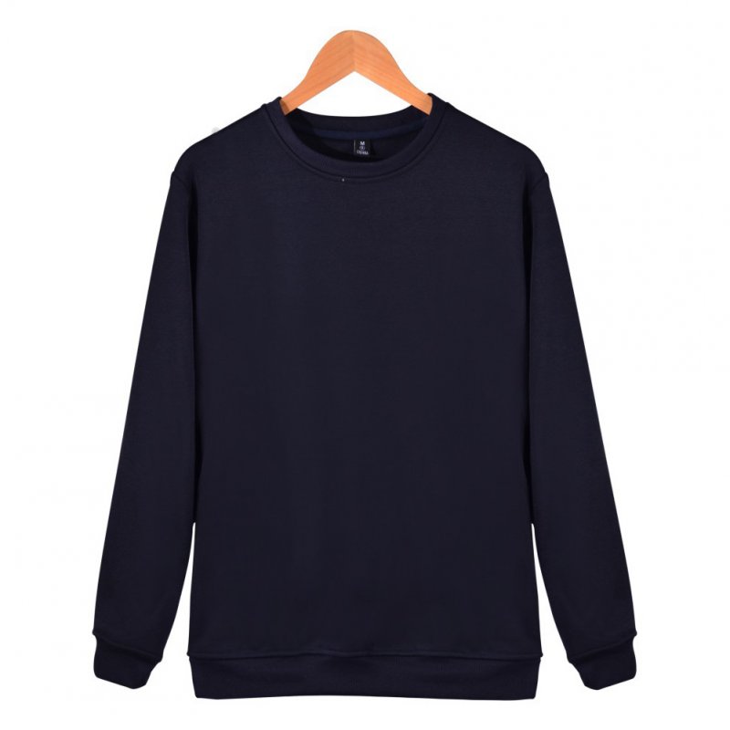 Men Solid Color Round Neck Long Sleeve Sweater Winter Warm Coat Tops Dark blue_XXXL