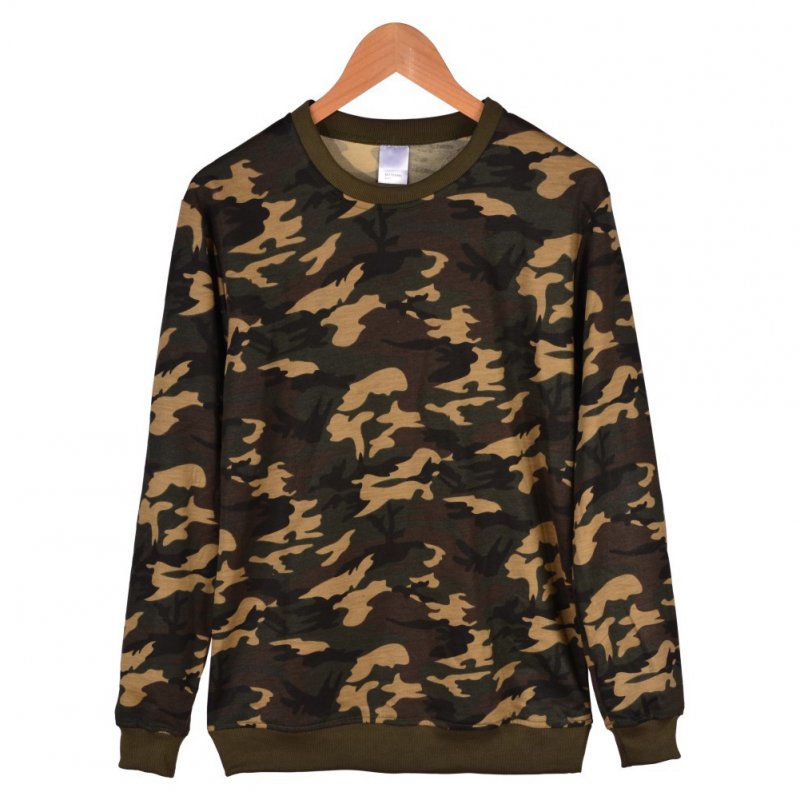 Men Solid Color Round Neck Long Sleeve Sweater Winter Warm Coat Tops camouflage_XXL