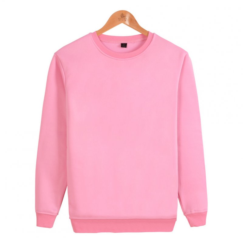 Men Solid Color Round Neck Long Sleeve Sweater Winter Warm Coat Tops Pink_L