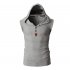Men Solid Color Sleeveless Casual Hooded Vest Base Shirt Dark gray XXL