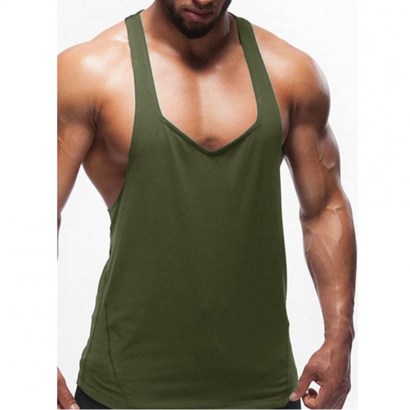 Men Solid Color Splicing Vest for Home Outdoor Sports Fitness Wear green_S