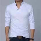 Men Solid Color V Neck Long Sleeve Leisure T shirt white L