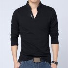 Men Solid Color V Neck Long Sleeve Leisure T shirt black M