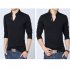 Men Solid Color V Neck Long Sleeve Leisure T shirt black M