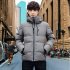 Men Solid Color Winter Coat Hooded Short Thicken Winter Warm Coat Cotton Jacket Dark gray XXL
