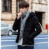 Men Solid Color Winter Coat Hooded Short Thicken Winter Warm Coat Cotton Jacket Dark gray XXL