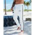 Men Splicing Broken Hole Slim Drawstring Jeans Pants LF1922 white XXXL