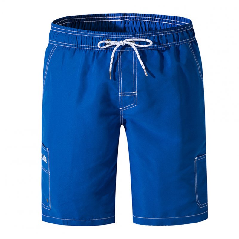 Men Sport Pants Loose-fitting Solid-colored Multi Pockets Beach Shorts blue_XL
