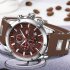 Men Sport Quartz Clock Watches 3 Eyes Luxury Silicone Strap Casual Military Watch coffee dial silver shell brown belt