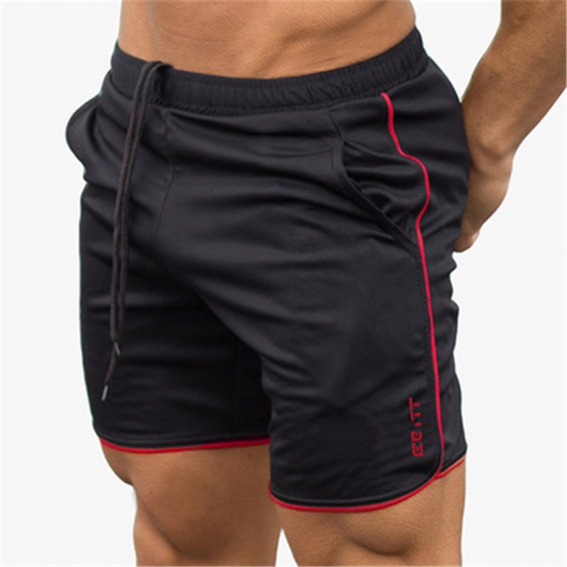 Men Sports Short Pants Quick-drying Elastic Cotton Leisure Pants Black +red _M