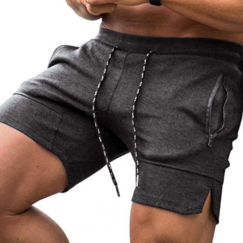 Men Sports Shorts Fashion Solid Color Middle Waist Cargo Pants With Pocket Casual Breathable Zipper Shorts dark gray L