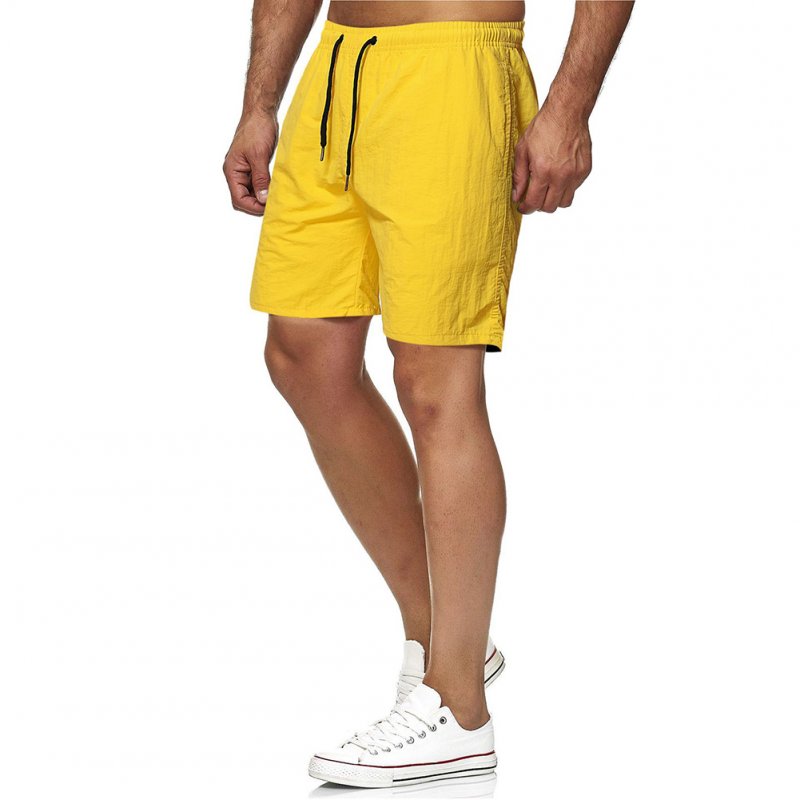 Men Sports Shorts Quick-drying Solid-color Fitness Pants Beach Casual Cropped Pants yellow L
