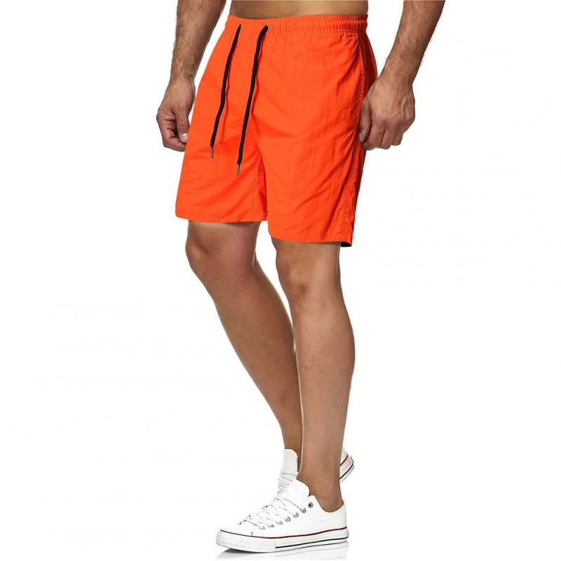 Men Sports Shorts Quick-drying Solid-color Fitness Pants Beach Casual Cropped Pants orange XXXL