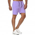 Men Sports Shorts Quick-drying Solid-color Fitness Pants Beach Casual Cropped Pants Light purple XXL