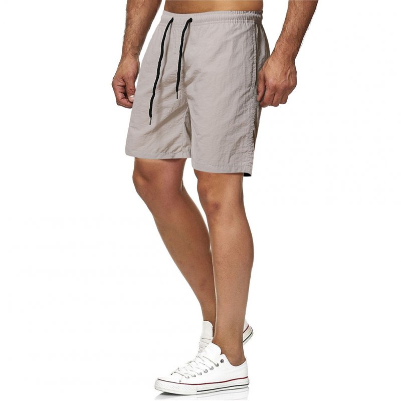 Men Sports Shorts Quick-drying Solid-color Fitness Pants Beach Casual Cropped Pants grey L