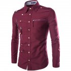 Men Spring And Autumn Retro Simple Fashion Long Sleeve Shirt Tops Red wine_M