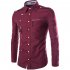 Men Spring And Autumn Retro Simple Fashion Long Sleeve Shirt Tops Red wine XXL