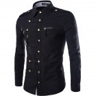 Men Spring And Autumn Retro Simple Fashion Long Sleeve Shirt Tops ArmyGreen_XXL