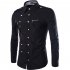 Men Spring And Autumn Retro Simple Fashion Long Sleeve Shirt Tops Navy XXL