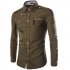 Men Spring And Autumn Retro Simple Fashion Long Sleeve Shirt Tops Navy XXL