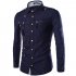 Men Spring And Autumn Retro Simple Fashion Long Sleeve Shirt Tops Navy L