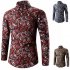 Men Spring And Autumn Simple Fashion Print Long Sleeve Shirt Tops red M