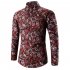 Men Spring And Autumn Simple Fashion Print Long Sleeve Shirt Tops red XL
