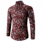 Men Spring And Autumn Simple Fashion Print Long Sleeve Shirt Tops red 4XL