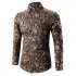 Men Spring And Autumn Simple Fashion Print Long Sleeve Shirt Tops Golden XL