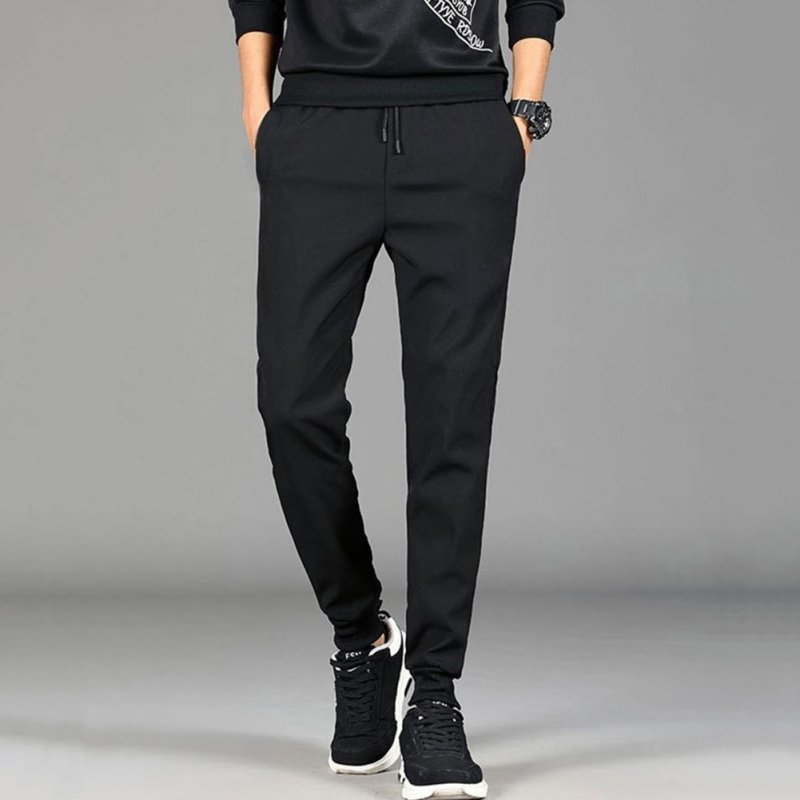 Men Spring And Summer Thin Casual Slim Harem Pants Drawstring Trousers pure black_5XL