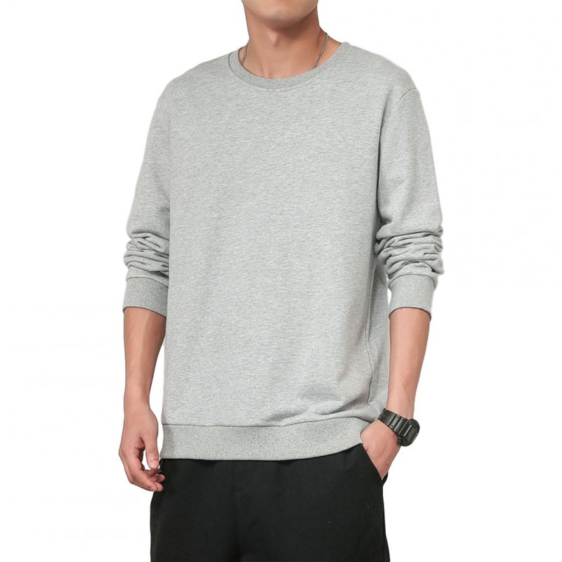 Men Spring Autumn Sweatshirts Casual Fashion Round Collar Coat light grey_M