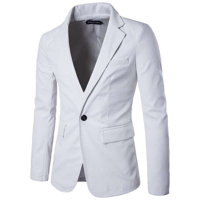 Men Spring Solid Color Slim PU Leather Fashion Single Row One Button Suit Coat Tops white_2XL