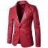 Men Spring Solid Color Slim PU Leather Fashion Single Row One Button Suit Coat Tops red M