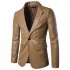 Men Spring Solid Color Slim PU Leather Fashion Single Row One Button Suit Coat Tops Khaki S