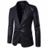 Men Spring Solid Color Slim PU Leather Fashion Single Row One Button Suit Coat Tops black L