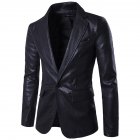 Men Spring Solid Color Slim PU Leather Fashion Single Row One Button Suit Coat Tops black M