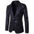 Men Spring Solid Color Slim PU Leather Fashion Single Row One Button Suit Coat Tops black M