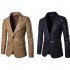 Men Spring Solid Color Slim PU Leather Fashion Single Row One Button Suit Coat Tops black L