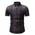 Men Spring Summer Short Sleeve Plaid Casual Slim Shirt Tops black M
