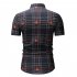 Men Spring Summer Short Sleeve Plaid Casual Slim Shirt Tops black XXXL