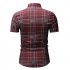 Men Spring Summer Short Sleeve Plaid Casual Slim Shirt Tops red M