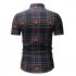 Men Spring Summer Short Sleeve Plaid Casual Slim Shirt Tops black XXL