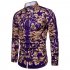 Men Spring and Autumn Casual Fashion Digital Print Long Sleeve Lapel Slim Shirt Top Color XL
