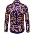 Men Spring and Autumn Casual Fashion Digital Print Long Sleeve Lapel Slim Shirt Top Color L