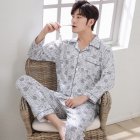 Men Spring and Autumn Cotton Long Sleeve Casual Breathable Home Wear Set Pajamas 8853 blue XXL